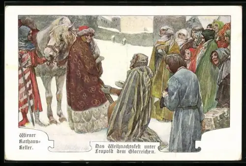 Künstler-AK Wien, Wiener Rathaus-Keller, Das Weihnachtsfest unter Leopold d. Glorreichen