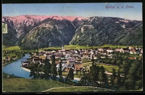 AK Spittal a. d. Drau, Ortsansicht vom Hang aus