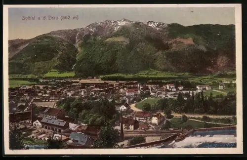 AK Spittal a. d. Donau, Blick über den Ort, Berge, Fabrik