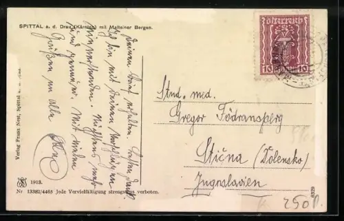 AK Spittal a. Drau, Gesamtansicht mit Malteiner Bergen aus der Vogelschau