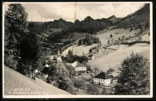 AK Laussa /O. Ö., Talblick mit Sauzahn und Schloss Kogl