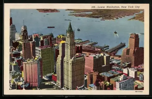 AK New York, NY, Lower Manhattan, Bird`s-eye view