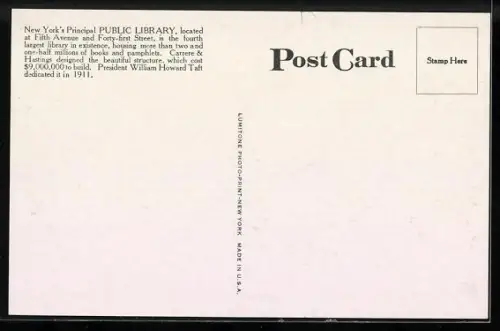 AK New York, NY, Public Library, 5th Ave. and 41st St.