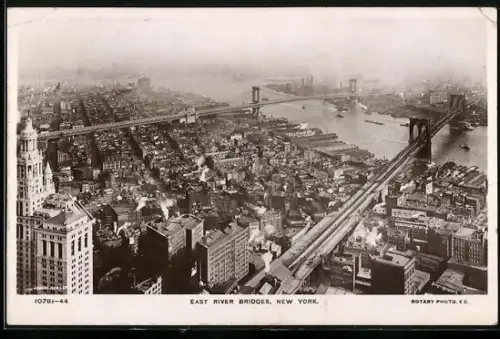 AK New York, NY, East River Bridges, Bird`s eye view