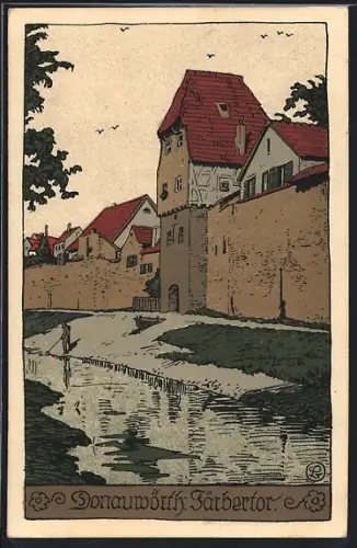 Steindruck-AK Donauwörth, Motiv vom Färbertor