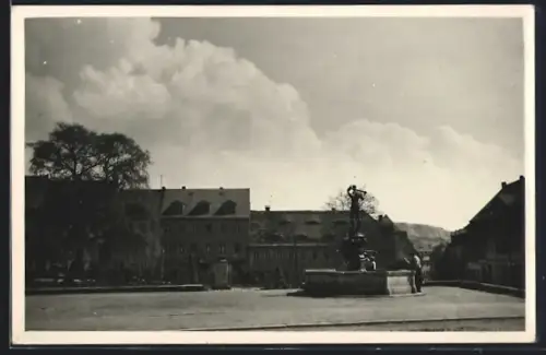 Foto-AK Dohna, Am Fleischerbrunnen