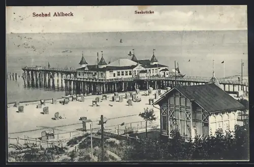 AK Ahlbeck / Seebad, Blick auf Strand und Seebrücke