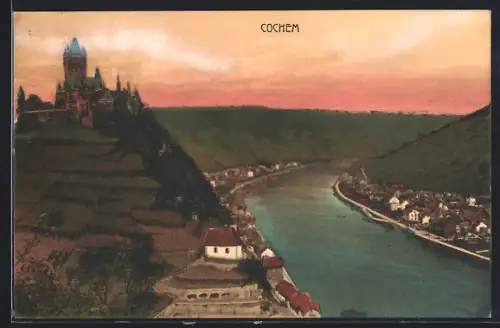 AK Cochem, Blick auf das Schloss mit Mosel
