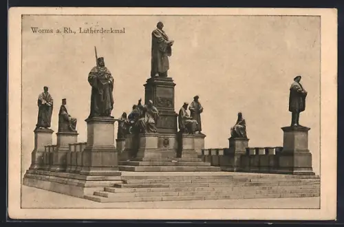 AK Worms a. Rh., Blick auf das Lutherdenkmal