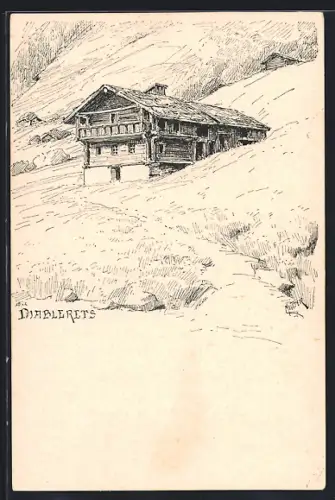 Künstler-AK Diablerets, Bauernhaus am Berg