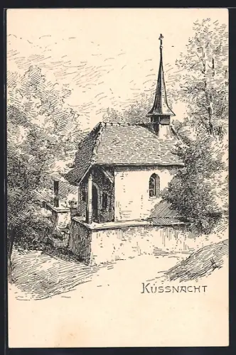 Künstler-AK Küssnacht, Blick auf die Tellskapelle