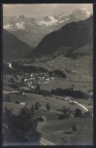 AK Gstaad, Panorama mit Alpen aus der Vogelschau