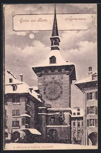AK Bern, Blick auf den verschneiten Zeitglockenturm