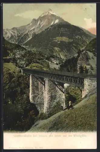 AK Intschi, Gotthardbahn mit Blick auf die Windgälle