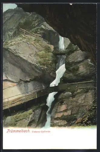 AK Trümmelbachfall, Brücken an der unteren Galerie