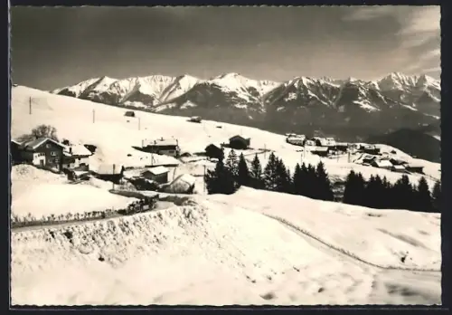 AK Tschappina, Untertschappina am Heinzenberg, Blick zum Strätzerhorn, Piz Danis, Piz Scalottas und Aroser Rothorn