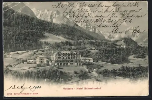 AK Vulpera, Hotel Schweizerhof mit Alpenpanorama