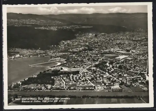 AK Biel, Ortsansicht aus der Vogelschau mit Niedau