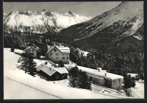 AK St. Moritz, Evangelische Heimstätte Randolins mit Berghintergrund