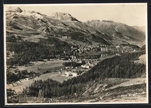 AK St. Moritz, Panorama mit den Alpen