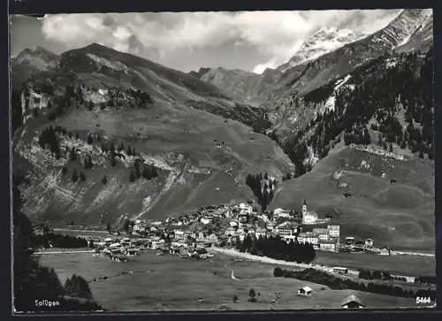 AK Splügen, Ortsansicht mit Bergpanorama