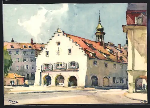 Künstler-AK St. Gallen, Blick auf das Kaufhaus