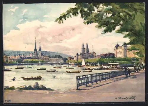 Künstler-AK Zürich, Partie am Utoquai