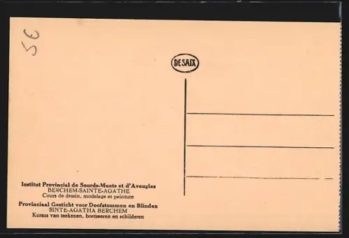 AK Berchem-Sainte-Agathe, Institut Provincial des Sourds-Muets et d`Aveugles, Cours de dessin, modelage peinture