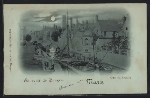 Mondschein-AK Bruges, Quai du Rosaire