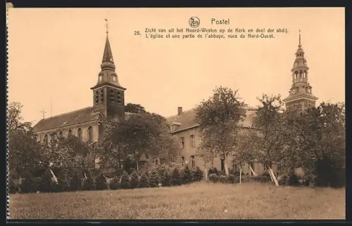 AK Postel, Zicht van uit het Noord-Westen op de Kerk en deel der abdij