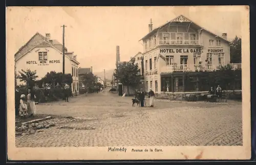 AK Malmédy, Avenue et Hôtel de la Gare, P. Dumont
