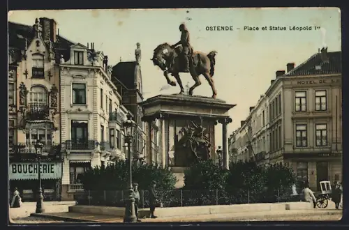 AK Ostende, Place et Statue Léopold Ier
