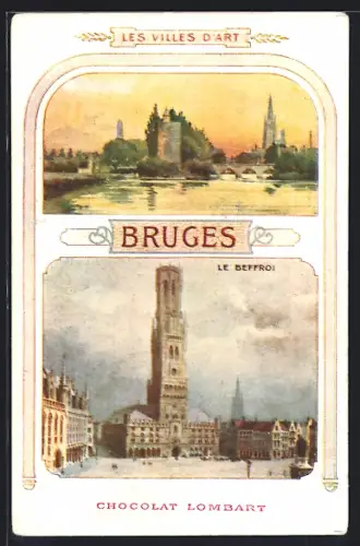 Künstler-AK Bruges, le Beffroi, Reklame für Chocolat Lombart
