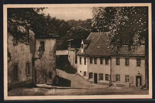 AK Dohna, Strassenansicht mit historischen Gebäuden und Brücke