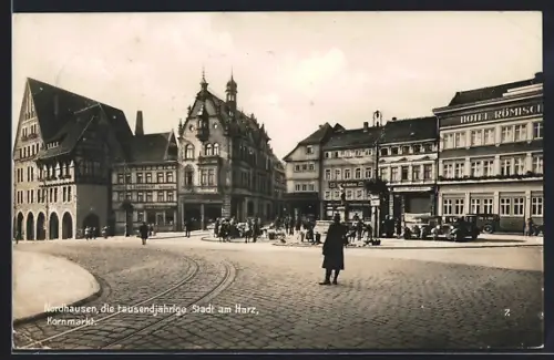 AK Nordhausen /Harz, Kornmarkt, Hotel Römischer Kaiser, historische Gebäude
