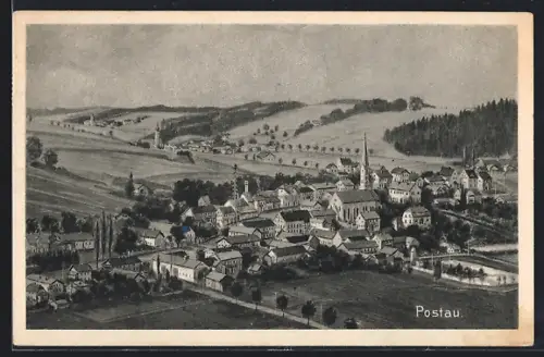 AK Postau, Ortsansicht aus der Vogelschau