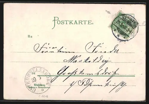 Lithographie Frankfurt a. M., Hauptbahnhof, Dom, Bahnhof Innenansicht