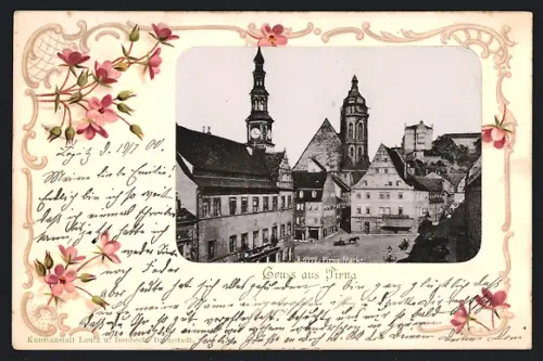 AK Pirna, Ansicht vom Markt in Pirna