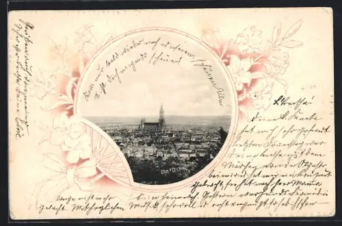 Präge-AK Ulm a. D., Ortsansicht mit Ulmer Münster von Norden aus