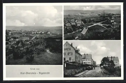 AK Idar-Oberstein-Algenrodt, Ortspartie mit Wohnhäusern und parkenden Auto, Totalansicht