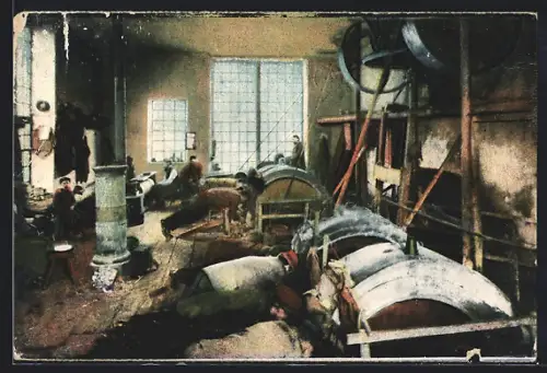 Künstler-AK Oberstein /Nahe, Arbeiter in einer Achatschleiferei