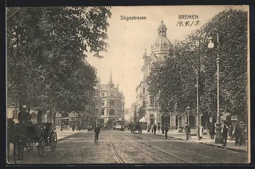 AK Bremen, die Sögestrasse mit Strassenbahn