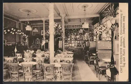 AK Bremen, Cafe Hübscher, Ostertorsteinweg 27, Innenansicht