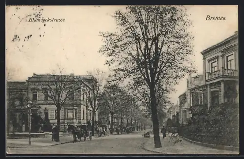 AK Bremen, Bismarckstrasse mit Kutschen