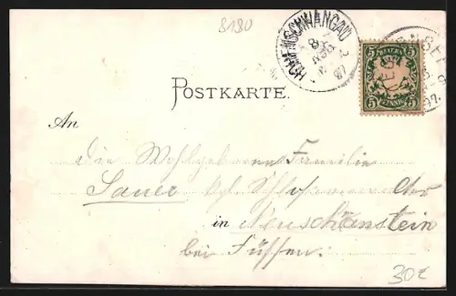 Lithographie Tegernsee, Gasthaus Braustübl, Schloss