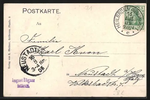 Künstler-AK Heilbronn, Kaserne bei Mondschein mit Wächter