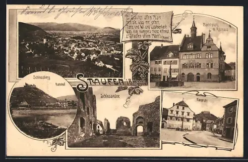 AK Staufen /Breisgau, Schlossberg mit Bahnhof, Hauptstrasse, Ortsansicht