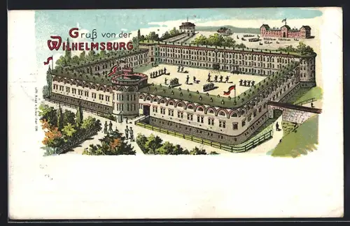 Lithographie Ulm /Donau, Kaserne Wilhelmsburg