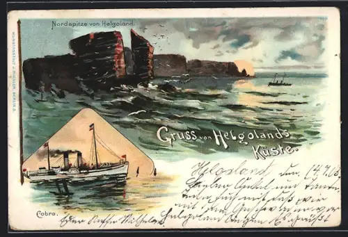 Lithographie Helgoland, Cobra, Nordspitze und Küste