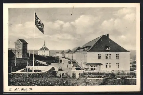 AK Idar-Oberstein, Kaserne III. Artillerie Regiment 34 mit 